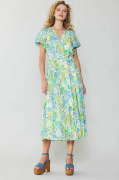 Midi Dresses-Current Air Abstract Floral Printed Midi Dress YELLOWMULTI