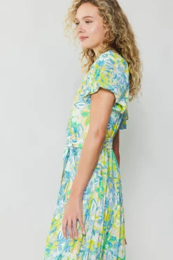 Midi Dresses-Current Air Abstract Floral Printed Midi Dress YELLOWMULTI