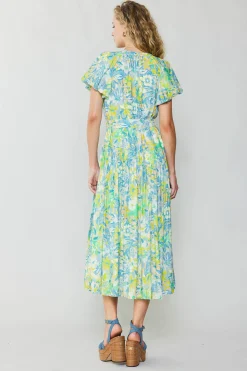 Midi Dresses-Current Air Abstract Floral Printed Midi Dress YELLOWMULTI