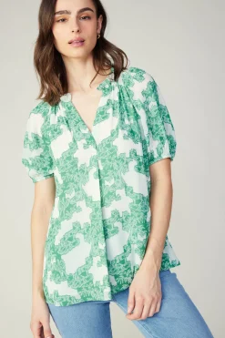 Short Sleeve Tops-Current Air Abstract Motif Top DEEPMINT