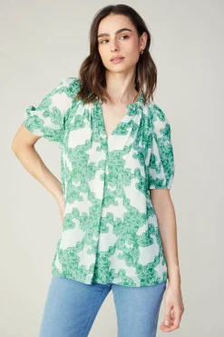 Short Sleeve Tops-Current Air Abstract Motif Top DEEPMINT