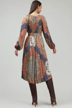 Midi Dresses-Current Air Adelaide Midi Dress BROWNMLT