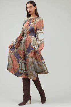 Midi Dresses-Current Air Adelaide Midi Dress BROWNMLT