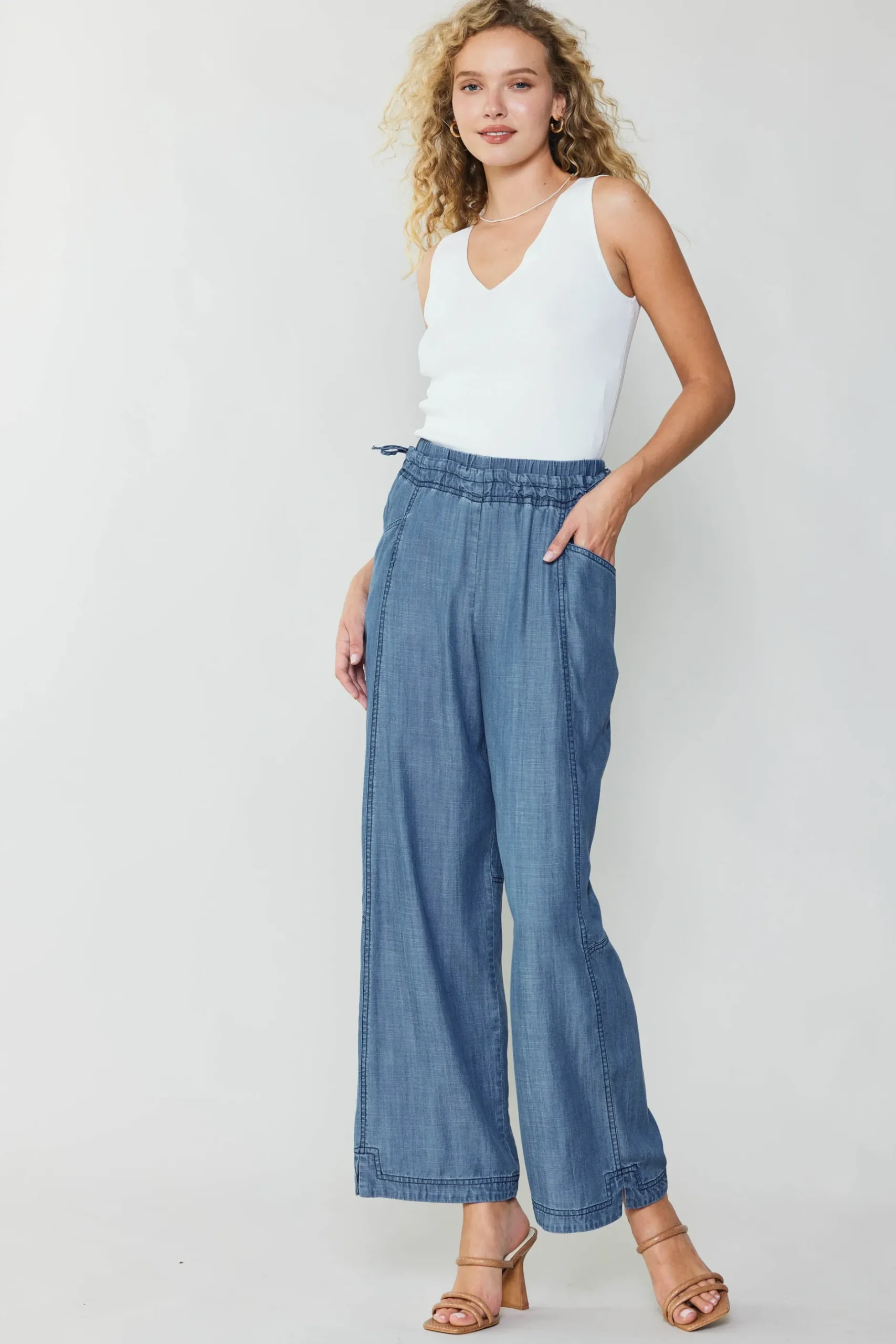 Pants-Current Air Adjustable Waist Pants CHAMBRAY