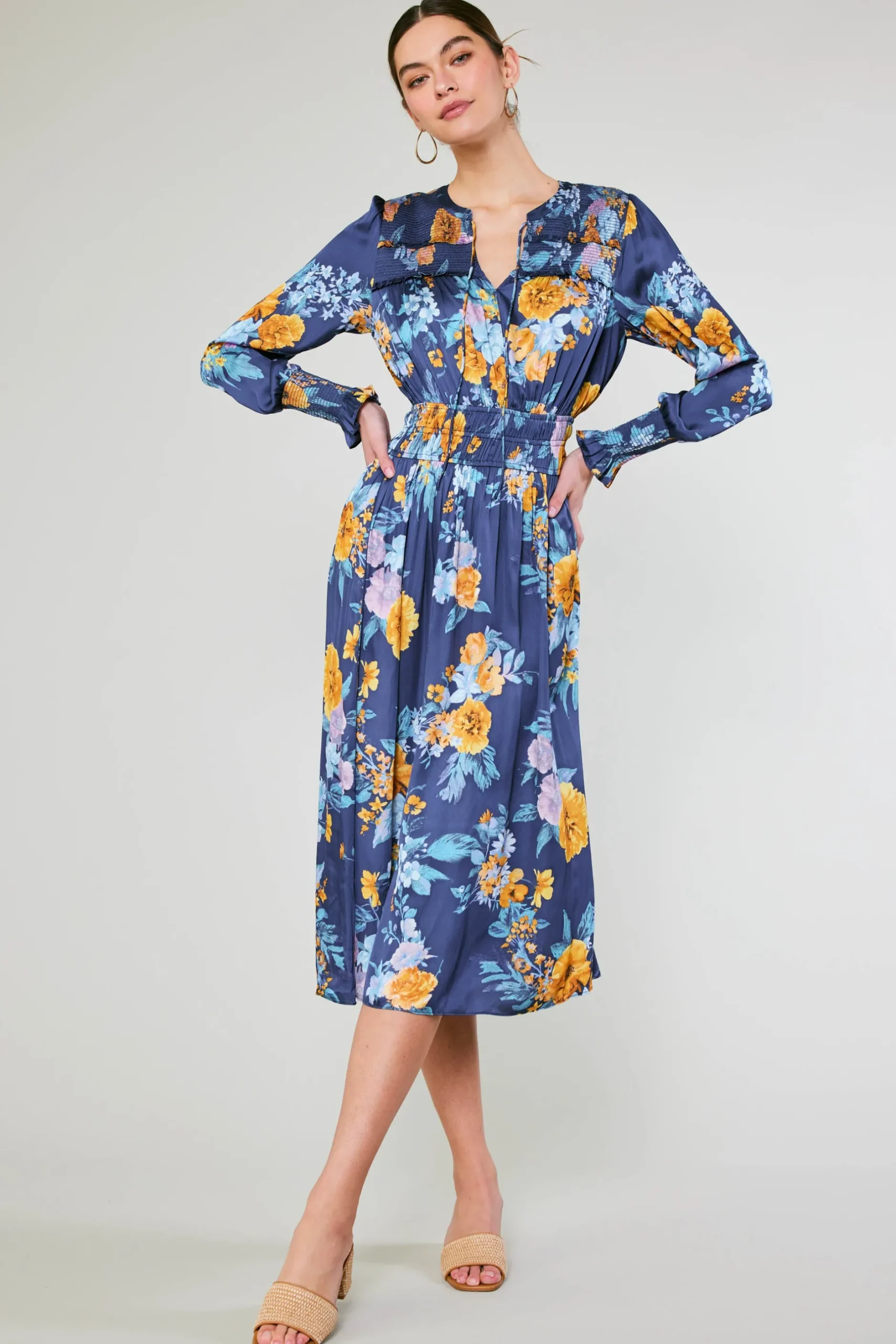 Midi Dresses-Current Air Aida Floral Midi Dress FloralBlueMlt