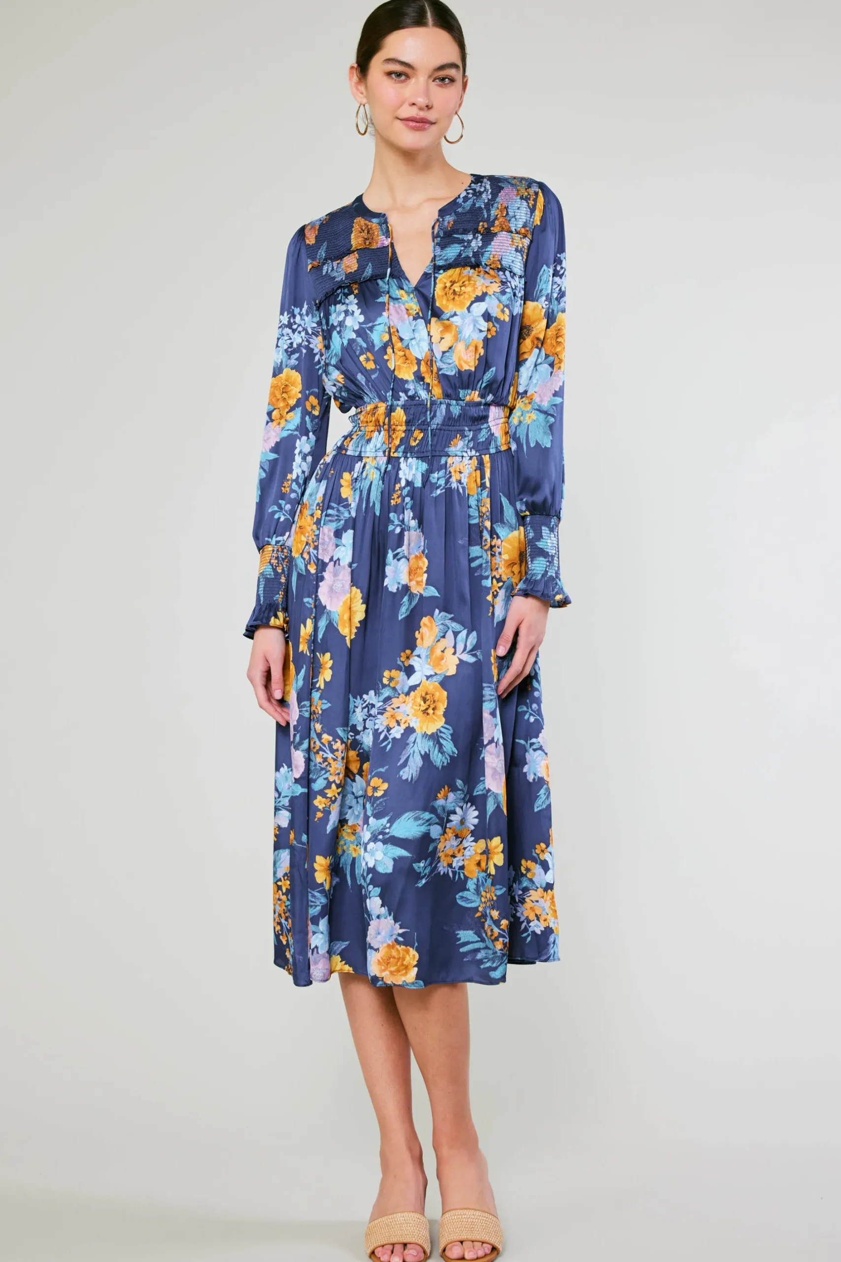 Midi Dresses-Current Air Aida Floral Midi Dress FloralBlueMlt