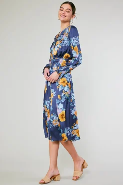 Midi Dresses-Current Air Aida Floral Midi Dress FloralBlueMlt
