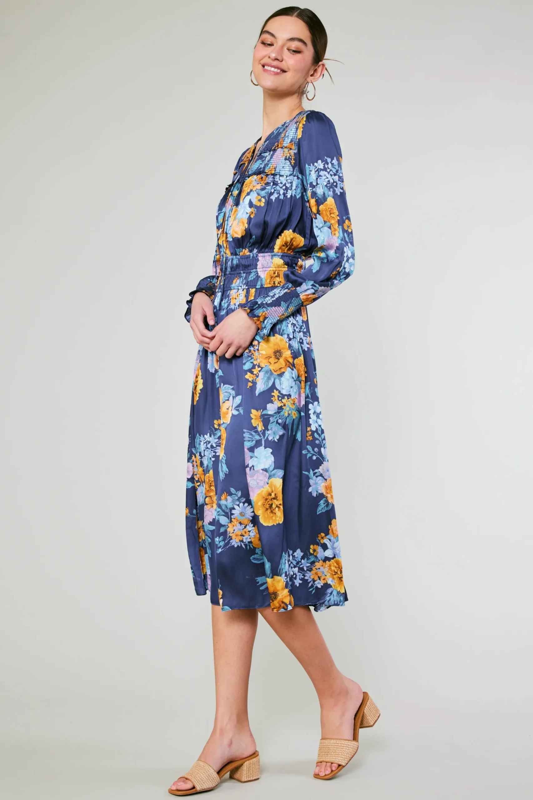 Midi Dresses-Current Air Aida Floral Midi Dress FloralBlueMlt