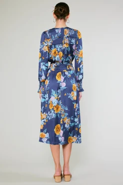 Midi Dresses-Current Air Aida Floral Midi Dress FloralBlueMlt