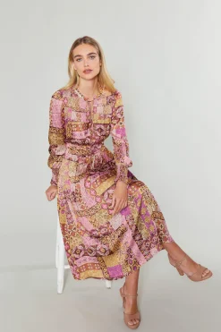 Midi Dresses-Current Air Aida Quilted Pattern Midi Dress PINKMLT