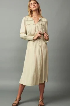 Midi Dresses-Current Air Aida Smocked Midi Dress TAUPE