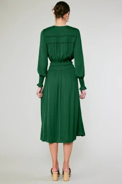 Midi Dresses-Current Air Aida Smocked Midi Dress EMERALDGREEN