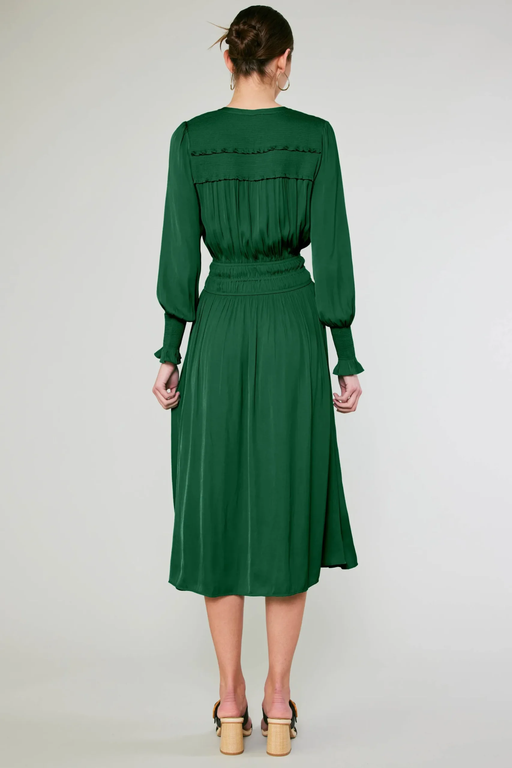 Midi Dresses-Current Air Aida Smocked Midi Dress EMERALDGREEN