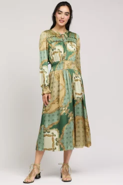 Midi Dresses-Current Air Aida Smocked Midi Dress OLIVEMLT