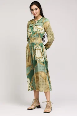 Midi Dresses-Current Air Aida Smocked Midi Dress OLIVEMLT