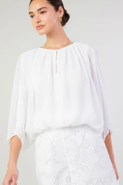 Long Sleeve Tops-Current Air Alessia Dolman Sleeved Blouse WHITE