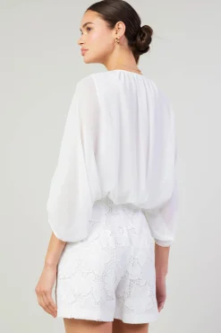 Long Sleeve Tops-Current Air Alessia Dolman Sleeved Blouse WHITE