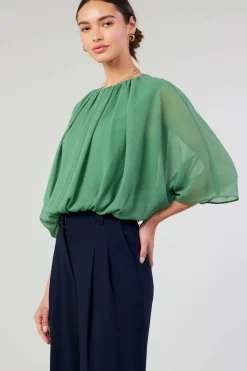 Long Sleeve Tops-Current Air Alessia Dolman Sleeved Blouse LEAFGREEN