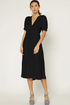 Maxi Dresses-Current Air Amelia Pleated Maxi Dress BLACK