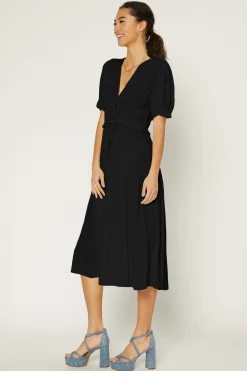 Maxi Dresses-Current Air Amelia Pleated Maxi Dress BLACK