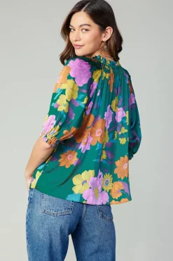Long Sleeve Tops-Current Air Angelica Floral Blouse GREENFLORAL