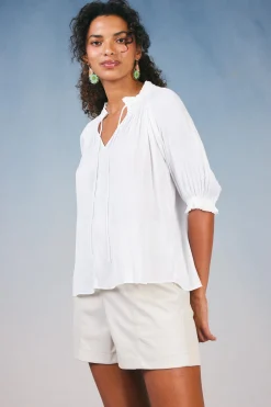 Short Sleeve Tops|Long Sleeve Tops-Current Air Angelica Pleated Blouse WHITE