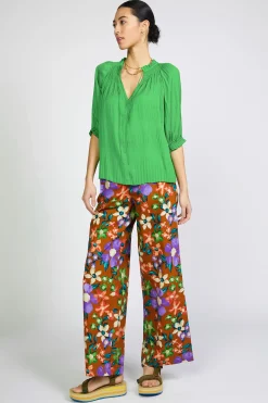 Short Sleeve Tops|Long Sleeve Tops-Current Air Angelica Pleated Blouse SPRINGGREEN