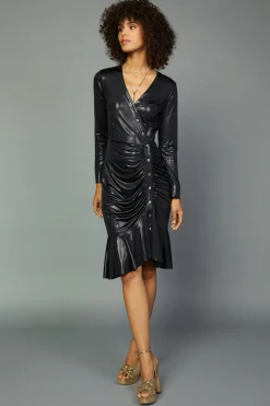 Mini Dresses-Current Air Asymmetrical Button Dress BLACK