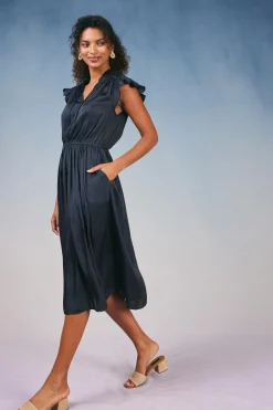 Midi Dresses-Current Air Audrey Midi Dress BLACK