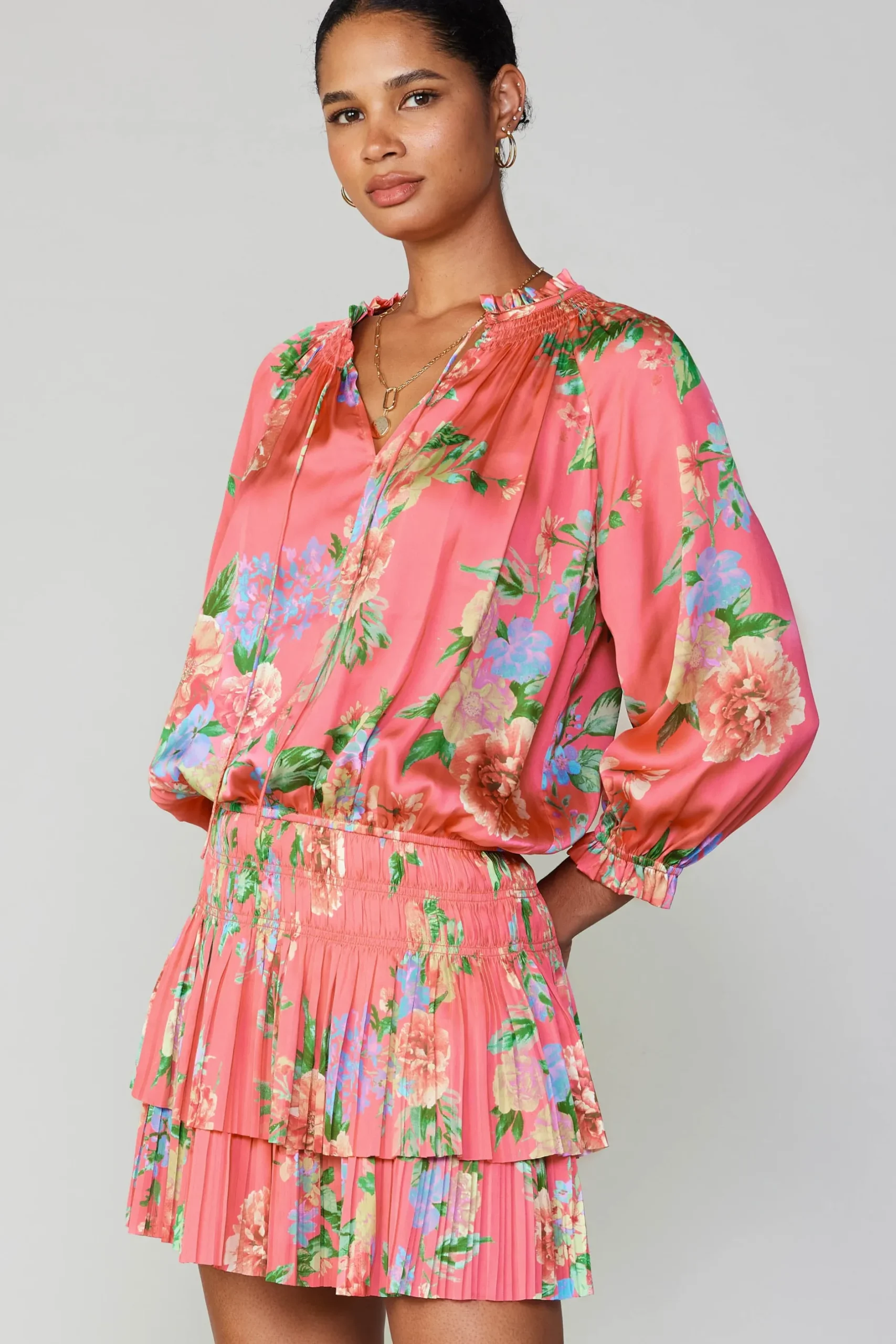 Mini Dresses-Current Air Aurelie Floral Mini Dress BRINKPINK