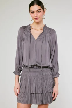 Mini Dresses-Current Air Aurelie Pleated Mini Dress TAUPEGREY