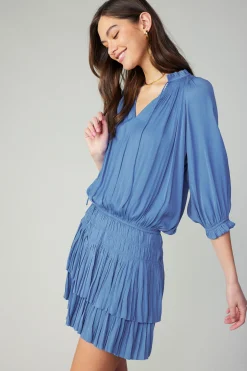 Mini Dresses-Current Air Aurelie Pleated Mini Dress FADEDBLUE