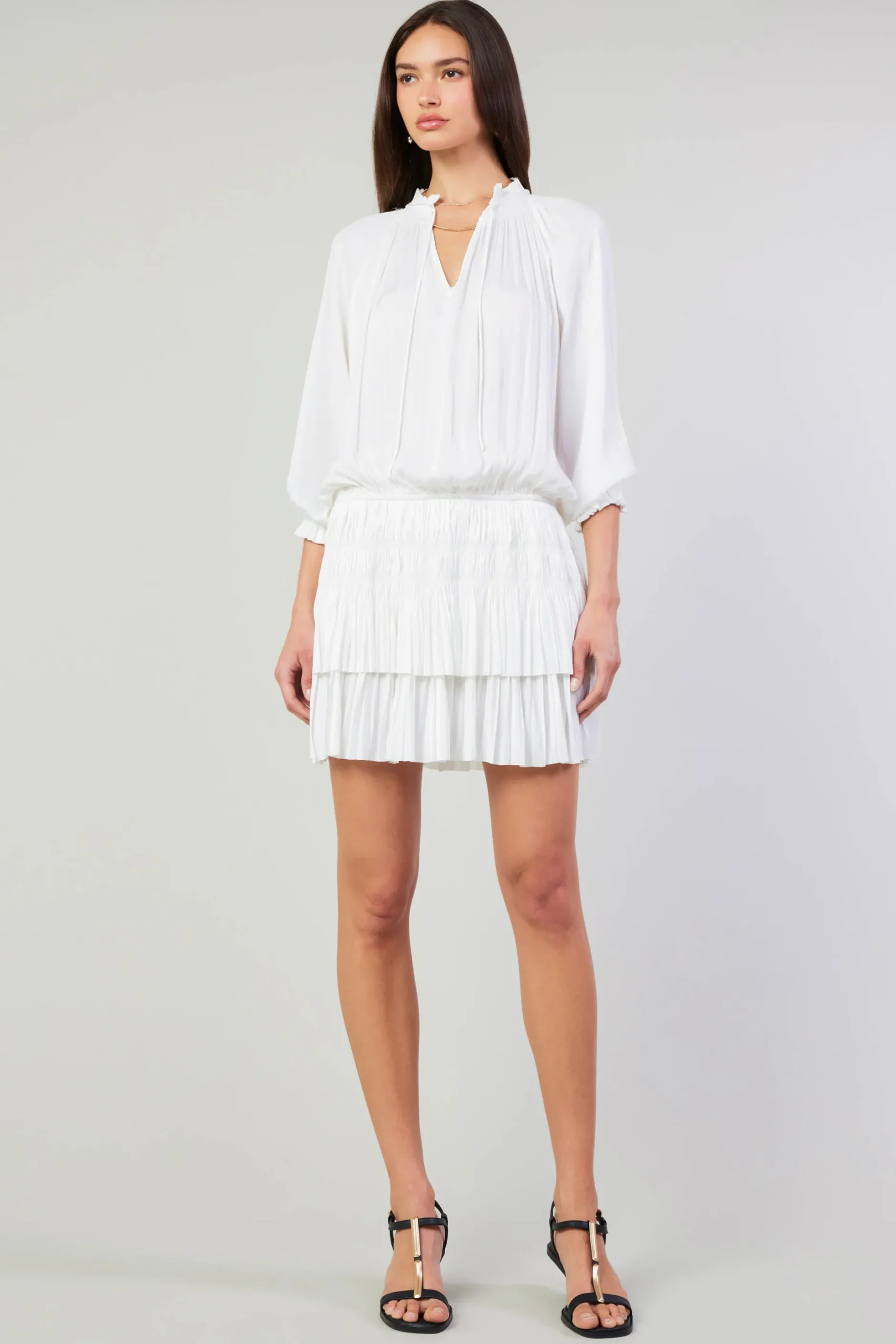 Mini Dresses-Current Air Aurelie Pleated Mini Dress WHITE