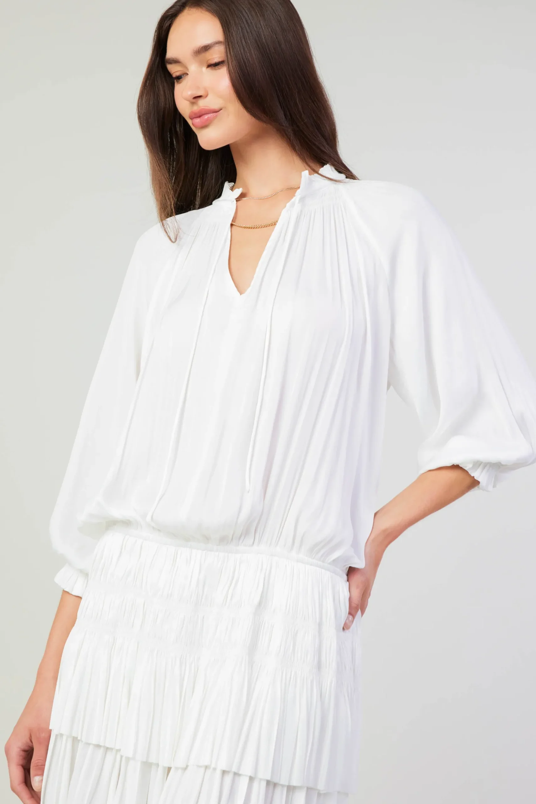 Mini Dresses-Current Air Aurelie Pleated Mini Dress WHITE