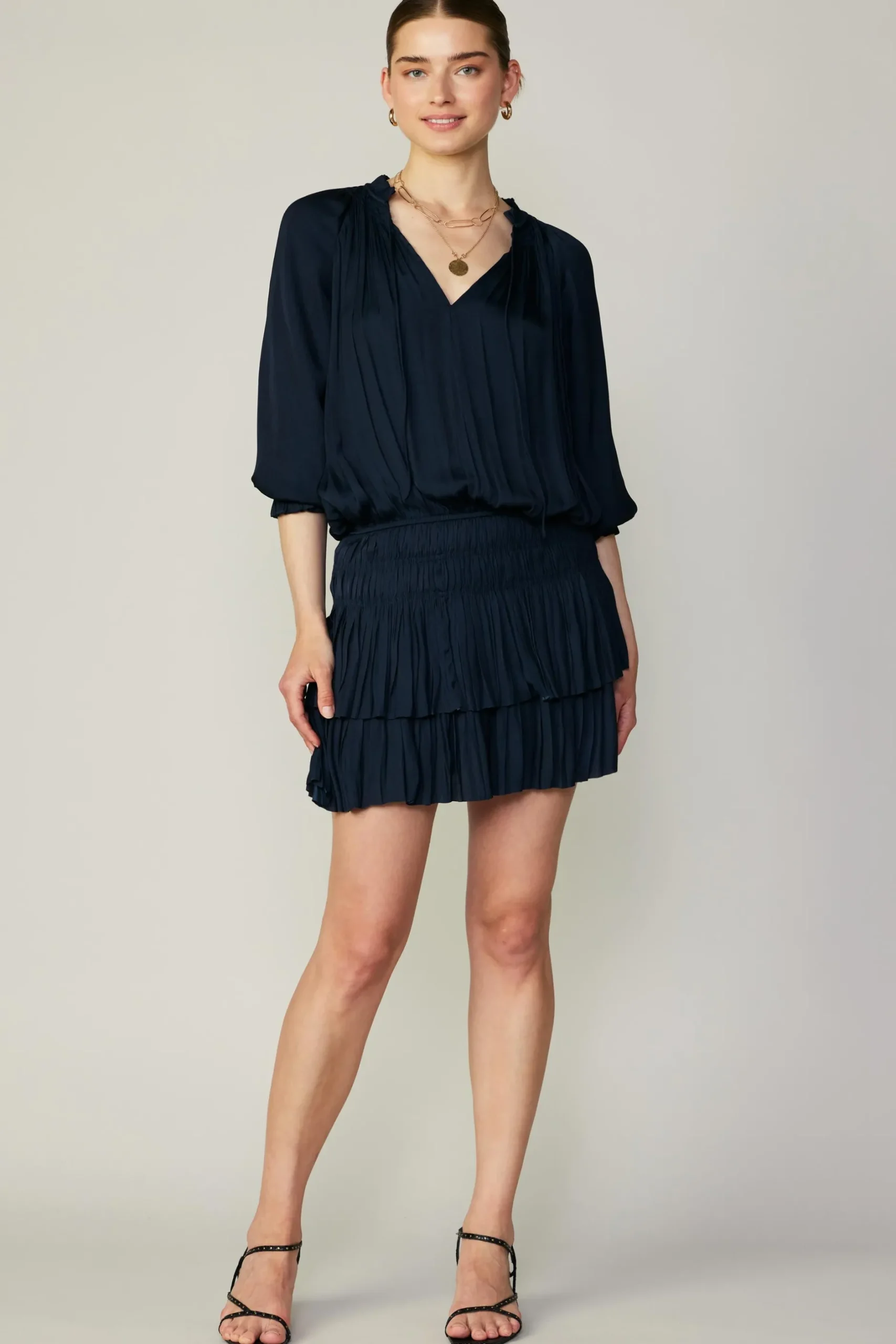 Mini Dresses-Current Air Aurelie Pleated Mini Dress DARKNAVY
