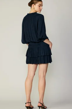 Mini Dresses-Current Air Aurelie Pleated Mini Dress DARKNAVY