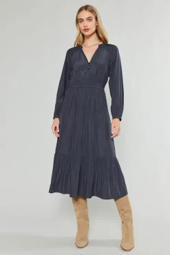 Midi Dresses-Current Air Belle Midi Dress CHARCOAL
