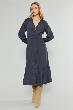 Midi Dresses-Current Air Belle Midi Dress CHARCOAL
