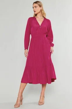 Midi Dresses-Current Air Belle Midi Dress DEEPFUCHSIA