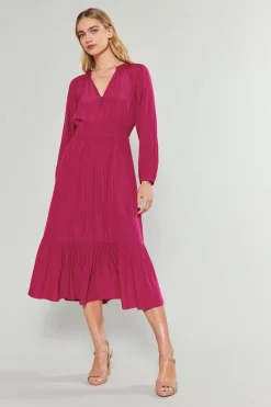 Midi Dresses-Current Air Belle Midi Dress DEEPFUCHSIA