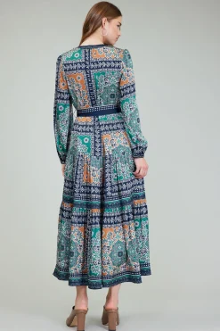 Maxi Dresses|Midi Dresses-Current Air Belted Abstract Midi Dress GREENMLT