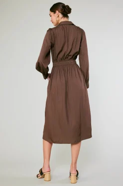 Midi Dresses-Current Air Belted Buttondown Shirt Dress COCOA