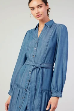 Midi Dresses-Current Air Belted Collar Shirt Dress CHAMBRAY