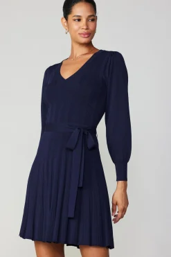 Knitwear|Mini Dresses-Current Air Belted Knit Mini Dress NAVY