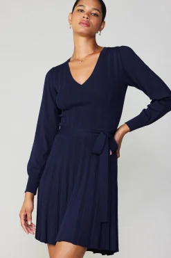Knitwear|Mini Dresses-Current Air Belted Knit Mini Dress NAVY