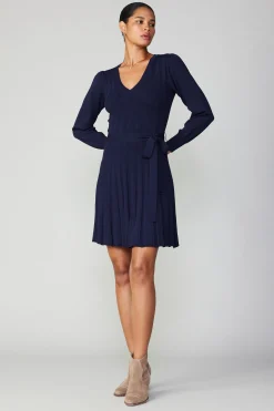 Knitwear|Mini Dresses-Current Air Belted Knit Mini Dress NAVY