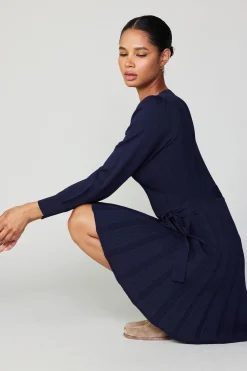 Knitwear|Mini Dresses-Current Air Belted Knit Mini Dress NAVY
