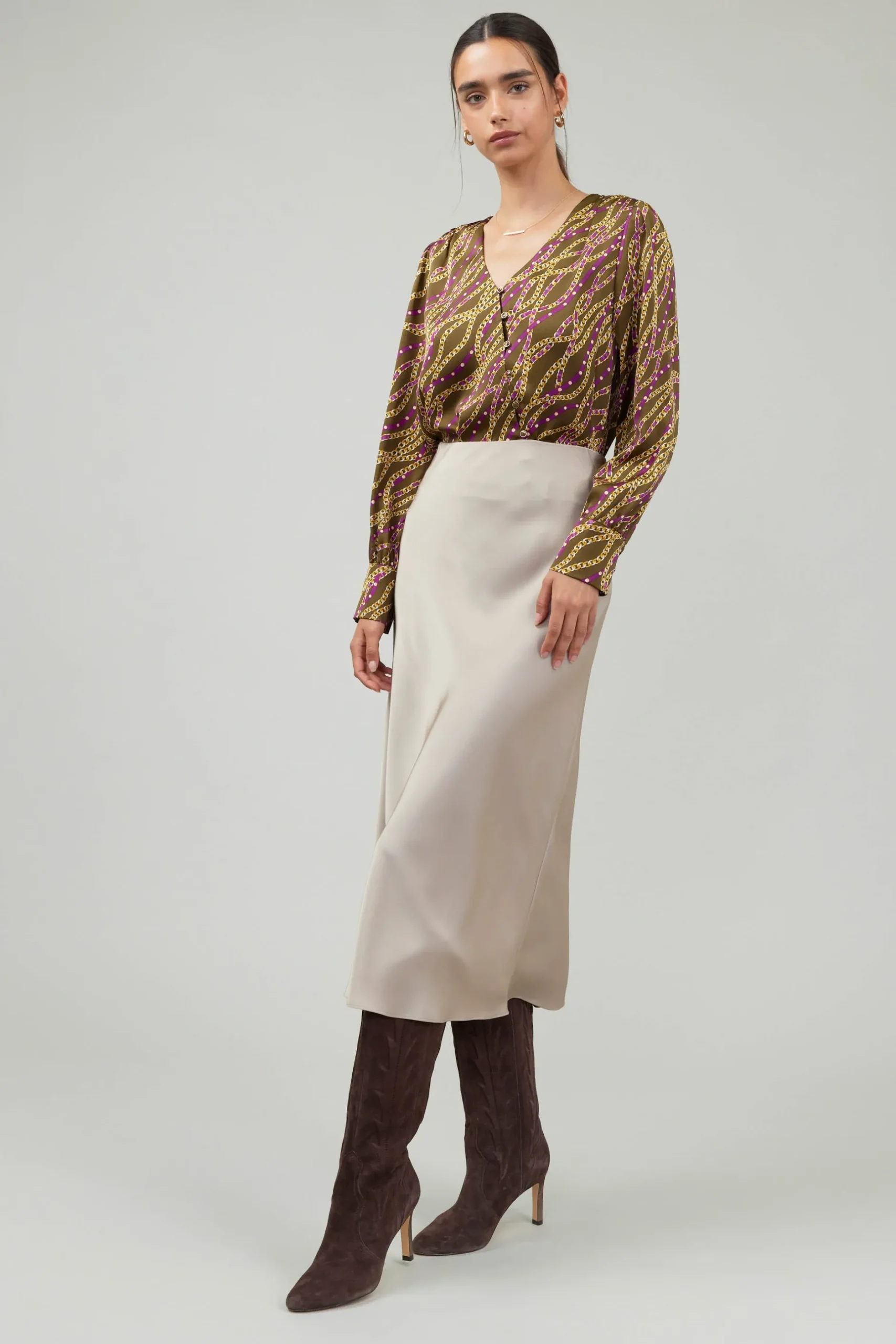Skirts-Current Air Bias Midi Skirt LATTE
