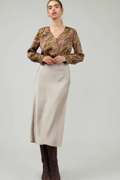 Skirts-Current Air Bias Midi Skirt LATTE