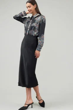 Skirts-Current Air Bias Midi Skirt BLACK